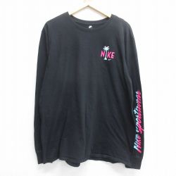 XL★古着 ナイキ NIKE 長袖 Tシャツ メンズ ビッグロゴ ヤシの木 大きいサイズ コットン クルーネック 黒 ブラック 25jun16 中古