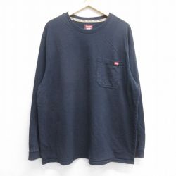XL★古着 ラングラー Wrangler 長袖 Tシャツ メンズ 胸ポケット付き コットン クルーネック 濃紺 ネイビー 25jun16 中古