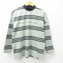 XL★古着 長袖 ビンテージ Tシャツ レディース 90年代 90s 壁画 大きいサイズ モックネック ハイネック 薄緑他 グリーン ボーダー 25jun19 中古 メンズ