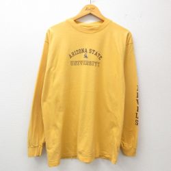 【20%OFF】XL★古着 長袖 ビンテージ Tシャツ メンズ 90年代 90s アリゾナ サンデビルス コットン クルーネック USA製 黄 イエロー 25jun19 中古