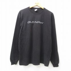 XL★古着 オールドネイビー OLD NAVY 長袖 ビンテージ Tシャツ メンズ 00年代 00s ビッグロゴ 大きいサイズ コットン クルーネック 黒 ブラック 25jun19 中古