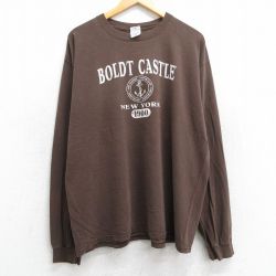 XL★古着 長袖 ビンテージ Tシャツ メンズ 00年代 00s ボルド城 イカリ 大きいサイズ コットン クルーネック 茶 ブラウン 25jun18 中古