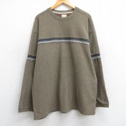 XL★古着 長袖 Tシャツ メンズ ロング丈 クルーネック ベージュ他 カーキ 25jun18 中古
