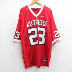 【20%OFF】XL★古着 ナイキ NIKE 半袖 ビンテージ フットボール Tシャツ メンズ 90年代 90s ラトガース 23 ラグラン メッシュ地 大きいサイズ ロング丈 Vネック 赤他 レッド ユニフォーム ゲームシャツ 25jun18 中古
