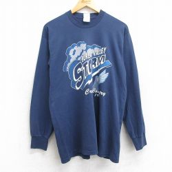 M★古着 フルーツオブザルーム 長袖 ビンテージ Tシャツ メンズ 90年代 90s ウイングフット BUREAU VALLEY STORM クルーネック USA製 紺 ネイビー 25jun18 中古