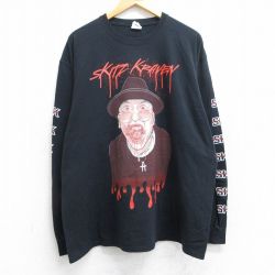 【20%OFF】XL★古着 長袖 ヒップホップ ラップ Tシャツ メンズ Skitz Kraven 大きいサイズ コットン クルーネック 黒 ブラック 25jun19 中古