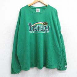 XL★古着 アディダス adidas 長袖 ビンテージ Tシャツ メンズ 90年代 90s アイリッシュ ノートルダム 大きいサイズ コットン クルーネック USA製 緑 グリーン 25jun19 中古