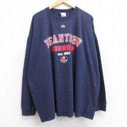 【50%OFF】XL★古着 マジェスティック 長袖 ビンテージ Tシャツ メンズ 00年代 00s MLB ボストンレッドソックス 大きいサイズ クルーネック 紺 ネイビー メジャーリーグ ベースボール 野球 25jun19 中古