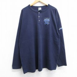 XL★古着 長袖 ビンテージ Tシャツ メンズ 90年代 90s リンカーンスターズ 大きいサイズ コットン ヘンリーネック USA製 紺 ネイビー 25jun19 中古