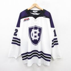 XL★古着 長袖 ビンテージ Tシャツ アイスホッケー ジャージ メンズ 00年代 00s ホーリークロスクルセイダーズ 12 ロング丈 大きいサイズ カナダ製 白他 ホワイト 25jun20 中古