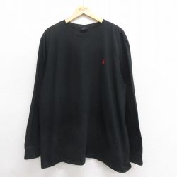 XL★古着 ラルフローレン Ralph Lauren 長袖 ブランド Tシャツ メンズ 90年代 90s ワンポイントロゴ 大きいサイズ コットン クルーネック 黒 ブラック 25jun20 中古