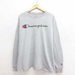 XL★古着 チャンピオン Champion 長袖 Tシャツ メンズ ビッグロゴ 大きいサイズ クルーネック グレー 霜降り 25jun20 中古