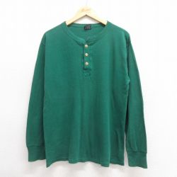 XL★古着 デュオフォールド 長袖 ビンテージ Tシャツ メンズ 80年代 80s 無地 コットン ヘンリーネック USA製 緑 グリーン 25jun20 中古