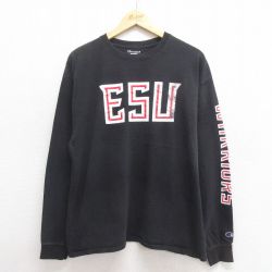 【50%OFF】XL★古着 チャンピオン Champion 長袖 Tシャツ メンズ ESU クルーネック 黒 ブラック 25jun20 中古