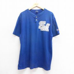 XL★古着 ラッセル 半袖 ビンテージ Tシャツ メンズ 00年代 00s SM メッシュ地 ヘンリーネック 青 ブルー 25jun20 中古