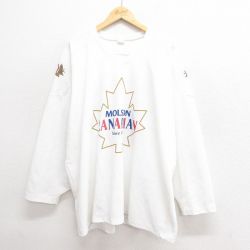 XL★古着 長袖 ビンテージ Tシャツ アイスホッケー ジャージ メンズ 90年代 90s モルソンカナディアンビール 大きいサイズ メッシュ地 Vネック 白 ホワイト ユニフォーム ゲームシャツ 25jun20 中古