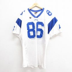XL★古着 ウィルソン 半袖 ビンテージ フットボール Tシャツ メンズ 90年代 90s 86 大きいサイズ ロング丈 メッシュ地 Vネック USA製 白 ホワイト ユニフォーム ゲームシャツ 25jun20 中古