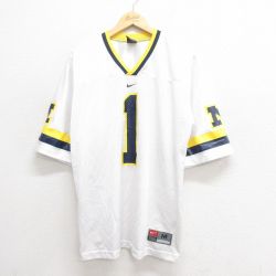 XL★古着 ナイキ NIKE 半袖 ビンテージ フットボール Tシャツ メンズ 00年代 00s 1 メッシュ地 Vネック 白 ホワイト ユニフォーム ゲームシャツ 25jun20 中古
