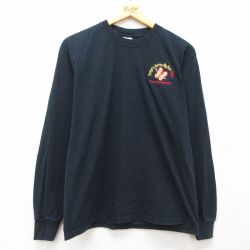 【20%OFF】L★古着 長袖 ビンテージ Tシャツ メンズ 00年代 00s RUN コットン クルーネック 黒 ブラック 25jun21 中古