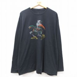XL★古着 長袖 Tシャツ メンズ マイアミハリケーンズ 大きいサイズ コットン クルーネック 黒 ブラック 25jun21 中古