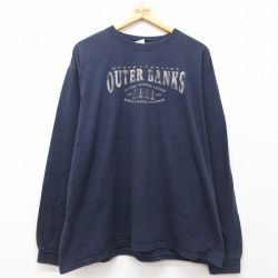 XL★古着 長袖 ビンテージ Tシャツ メンズ 00年代 00s OUTER BANKS 灯台 大きいサイズ コットン クルーネック 濃紺 ネイビー 25jun21 中古