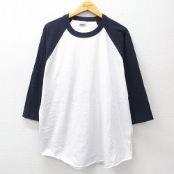 XL★古着 7分袖 Tシャツ メンズ 無地 ツートンカラー ラグラン コットン クルーネック 白他 ホワイト 25jun23 中古 7分丈 七分丈 七分袖