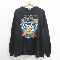 XL★古着 長袖 Tシャツ メンズ NHL ニューヨークレンジャーズ コットン クルーネック 黒 ブラック アイスホッケー 25jun24 中古