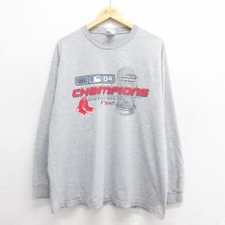 【50%OFF】XL★古着 長袖 ビンテージ Tシャツ メンズ 00年代 00s MLB ボストンレッドソックス クルーネック グレー 霜降り メジャーリーグ ベースボール 野球 25jun24 中古