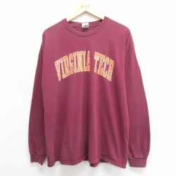 XL★古着 長袖 ビンテージ Tシャツ メンズ 00年代 00s バージニアテック コットン クルーネック エンジ 25jun24 中古