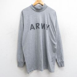 【20%OFF】XL★古着 長袖 ビンテージ Tシャツ メンズ 00年代 00s ミリタリー アーミー ARMY リフレクター ロング丈 大きいサイズ モックネック ハイネック グレー 霜降り 25jun25 中古