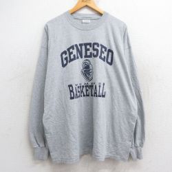 XL★古着 長袖 ビンテージ Tシャツ メンズ 00年代 00s GENESED バスケットボール 大きいサイズ クルーネック グレー 霜降り 25jun25 中古