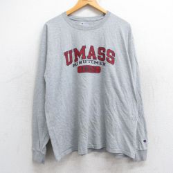 【20%OFF】XL★古着 チャンピオン Champion 長袖 Tシャツ メンズ UMASS ミニットマン クルーネック グレー 霜降り 25jun25 中古