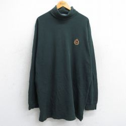 XL★古着 ラルフローレン Ralph Lauren ポロゴルフ 長袖 ブランド Tシャツ メンズ 90年代 90s ワンポイントロゴ 鹿の子 大きいサイズ ロング丈 コットン タートルネック ハイネック 緑 グリーン 25jun25 中古