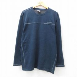 XL★古着 コロンビア COLUMBIA 長袖 ビンテージ Tシャツ メンズ 00年代 00s ワンポイントロゴ 大きいサイズ コットン クルーネック 紺 ネイビー 【spe】 25jun25 中古