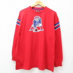 XL★古着 長袖 Tシャツ メンズ NFL ニューイングランドペイトリオッツ 大きいサイズ コットン クルーネック 赤 レッド アメフト スーパーボウル 25jun25 中古