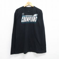 XL★古着 長袖 Tシャツ メンズ NFL フィラデルフィアイーグルス 大きいサイズ コットン クルーネック 黒 ブラック 25jun26 中古