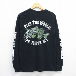 XL★古着 長袖 Tシャツ メンズ FTW 魚 大きいサイズ クルーネック 黒 ブラック 25jun26 中古