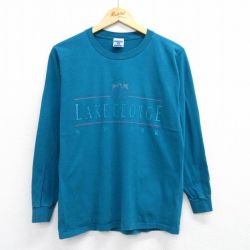 M★古着 長袖 ビンテージ Tシャツ メンズ 90年代 90s LAKE GEORGE コットン クルーネック USA製 青緑 25jun26 中古