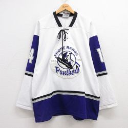 XL★古着 長袖 ビンテージ Tシャツ アイスホッケー ジャージ メンズ 00年代 00s パンサーズ メッシュ地 白他 ホワイト ユニフォーム ゲームシャツ 25jun27 中古