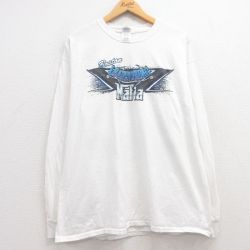 XL★古着 長袖 ビンテージ Tシャツ メンズ 00年代 00s 車 大きいサイズ コットン クルーネック 白 ホワイト 25jun27 中古