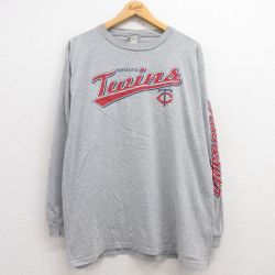 【20%OFF】XL★古着 長袖 ビンテージ Tシャツ メンズ 00年代 00s MLB ミネソタツインズ クルーネック グレー 霜降り メジャーリーグ ベースボール 野球 25jun27 中古