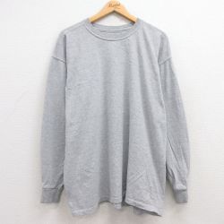 XL★古着 長袖 Tシャツ メンズ 無地 大きいサイズ クルーネック グレー 霜降り 25jun27 中古