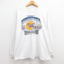 XL★古着 長袖 ビンテージ Tシャツ メンズ 00年代 00s NOKIA シュガーボウル アメフト コットン クルーネック 白 ホワイト 25jun27 中古