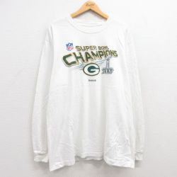 XL★古着 リーボック REEBOK 長袖 Tシャツ メンズ NFL グリーンベイパッカーズ 大きいサイズ コットン クルーネック 白 ホワイト アメフト スーパーボウル 25jun27 中古