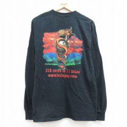 XL★古着 長袖 ビンテージ Tシャツ メンズ 00年代 00s 龍 ドラゴン コットン クルーネック 黒 ブラック 25jun27 中古