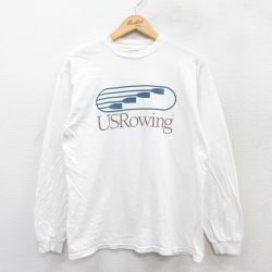 M★古着 ヘインズ Hanes 長袖 ビンテージ Tシャツ メンズ 00年代 00s USRowing コットン クルーネック USA製 白 ホワイト 25jun27 中古