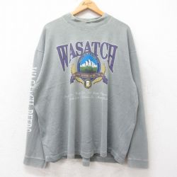 XL★古着 長袖 ビンテージ Tシャツ メンズ 90年代 90s WASATCH ビール 大きいサイズ コットン クルーネック USA製 緑 グリーン 25jun27 中古