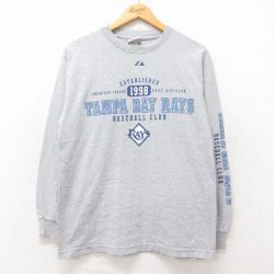 M★古着 マジェスティック 長袖 ビンテージ Tシャツ メンズ 00年代 00s MLB タンパベイレイズ クルーネック グレー 霜降り メジャーリーグ ベースボール 野球 25jun27 中古