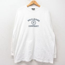 XL★古着 ラルフローレン Ralph Lauren ポロジーンズ 長袖 ブランド Tシャツ メンズ ビッグロゴ 大きいサイズ コットン クルーネック 白 ホワイト 25jun27 中古