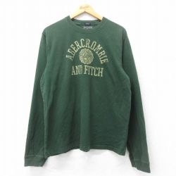 XL★古着 アバクロンビー Abercrombie&fitch 長袖 Tシャツ メンズ ビッグロゴ カレッジ コットン クルーネック 緑 グリーン 25jun28 中古